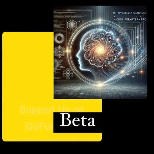 Image depicting the advanced capabilities of Code Form4tter Pro, a tool designed for quantum-ready and metaphorically significant code structuring. The word Beta is written on a yellow square coming out from underneith the picture.