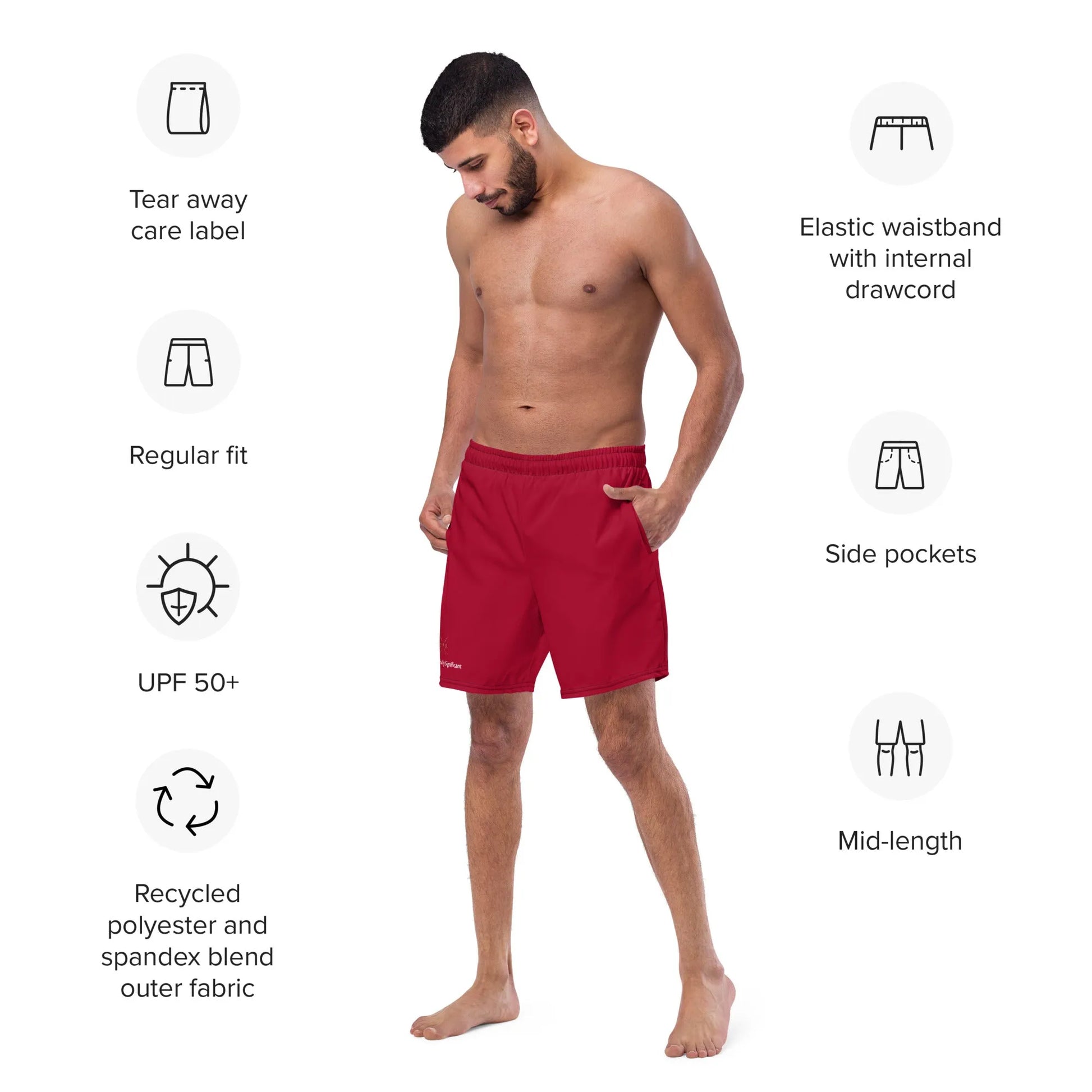 Men's Red Swim Trunks | Eco-Friendly Recycled Polyester | Metaphorically Significant Collection