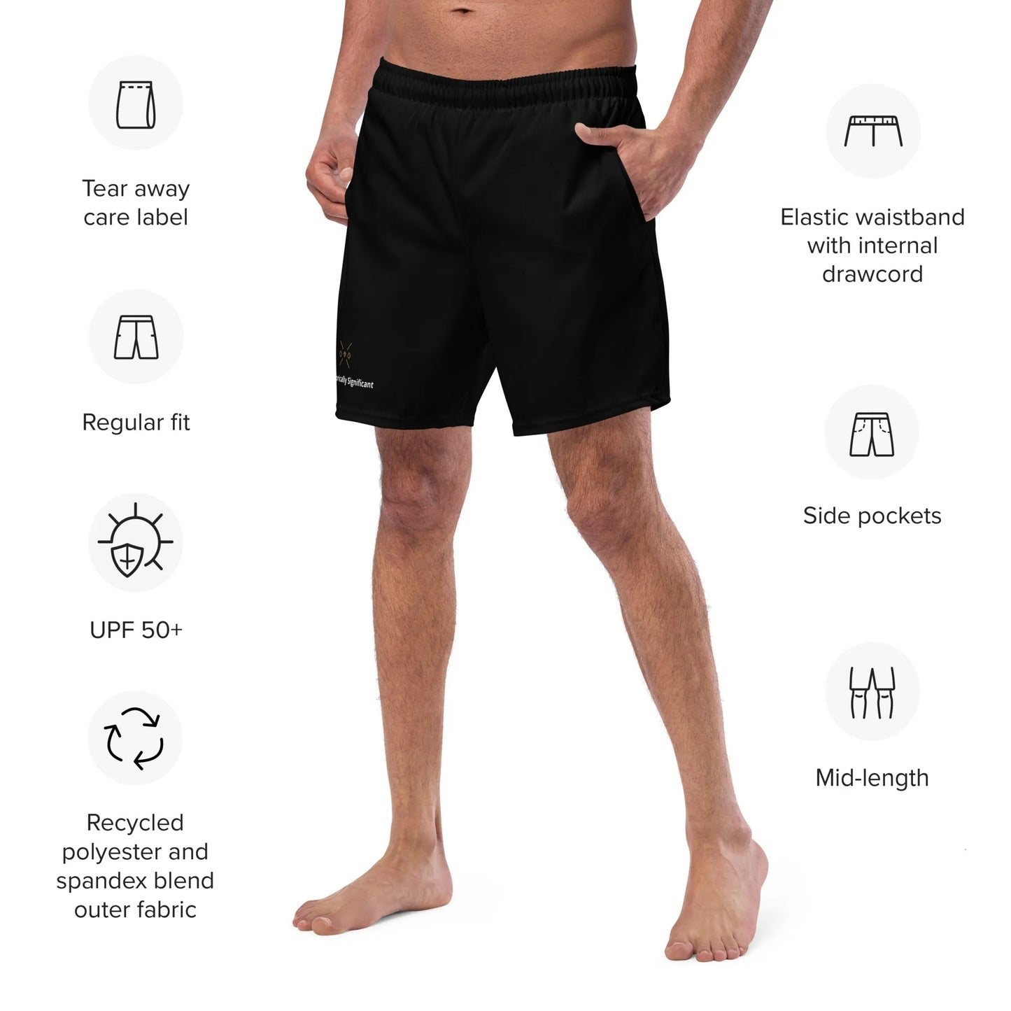 Men's Black Swim Trunks | Eco Friendly Recycled Polyester | Metaphorically Significant Collection